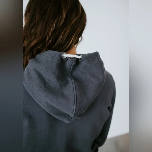 Crossover Hoodie by Lilly & Lottie, Gray, Extra Small with Thumbholes - Like New - Picture 3 of 9